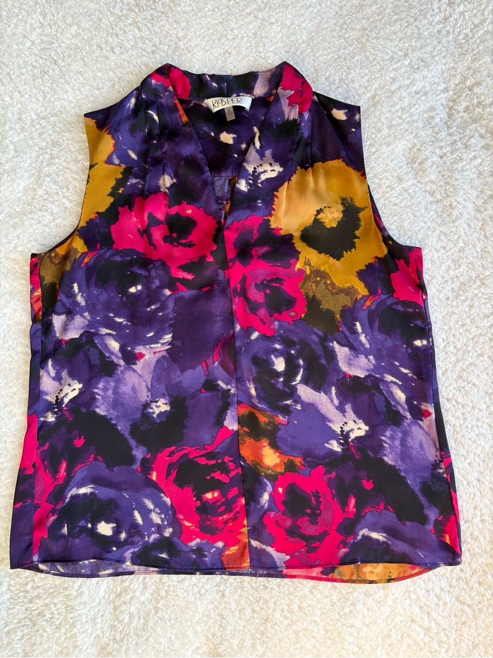 Kasper Watercolor Pansy Floral Sleeveless Blouse NWOT - Size Medium